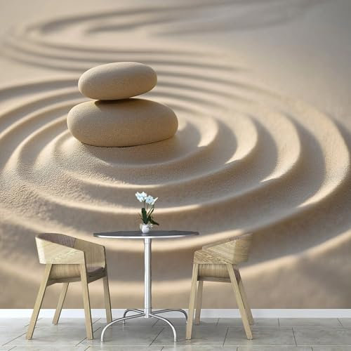 Fotomural Guijarro Fotomurales Pared, 300×210cm Papel Pintado 3D, Desierto Zen Moderna Decoración Pared Sala Cuarto Oficina Salón