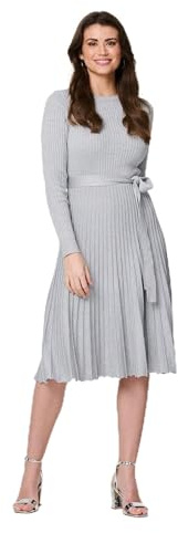 Izabel London Pleated Tie Waist Ribbed Knit Midi Dress Success Silver