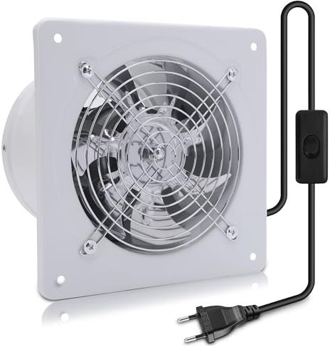 MEKOTRIN 250mm Ventilateur Extracteur d’Air avec Interrupteur, 10 Inch 1750m³/h Ventilateur Extraction Cuisine Mural pour Maison Salle de Bain Garage Industriel(Blanc)
