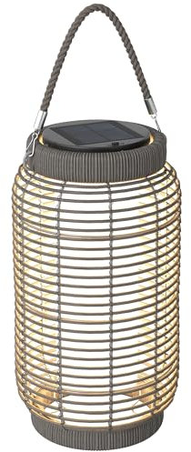 Outsunny Lampadaire d'extérieur solaire lampe de jardin sur pied en résine tressée luminaire LED de jardin en acier marche/arrêt automatique Ø18 x 37 cm gris
