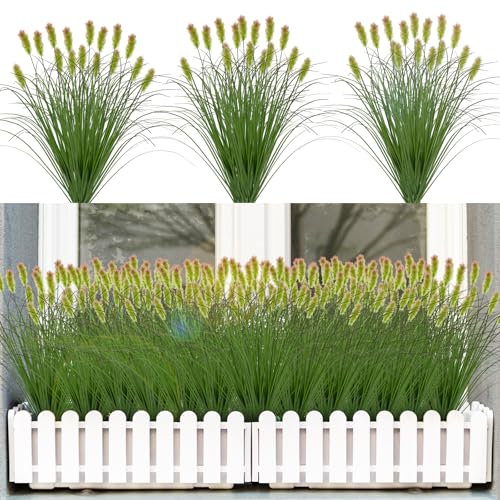 Künstliche Graspflanzen, für den Außenbereich, 24 Bündel, künstliche Zwiebelgräser mit Plüschsträuchern, Pflanzenblumen, künstliches Grün, Weizen, Seegras für den Außenbereich, Garten, Innenbereich