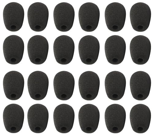 24 Stück schwarze Popschutz-Kappen – Schaumstoff-Windschutz für Mikrofone – Ideal für Bühnenperformances, Meetings und Aufnahmen