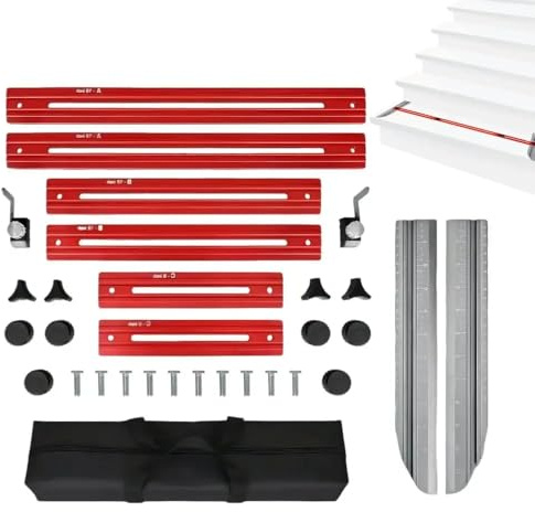 Pro Stair Measuring Jig Tool - Adjustable Aluminum Alloy Gauge with Precision Scale, Multi-Purpose Layout Tool for Stair Treads, Risers, Shelves & Drywall Installation