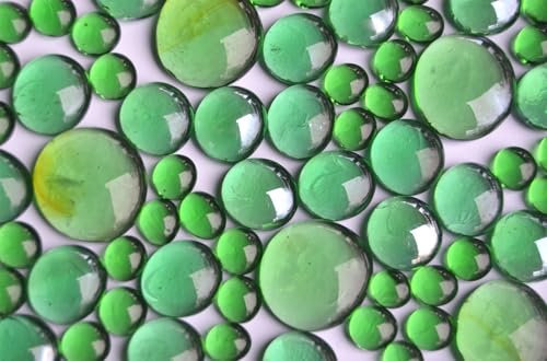 Bazare Masud 280g. Glasnuggets Grünmix in 3 versch. Größen 10-36 mm Muggelsteine lichtdurchlässig, teilweise irisierend ca.85St.