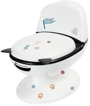 Bebeconfort Pot Bébé Toilette, Siège d'Apprentissage de la Propreté, 1-4 ans, 0-20 kg, Pare-Éclaboussures, Vrai Son de Chasse d'Eau, Cuvette Amovible, Facile à Nettoyer, Noir et Blanc