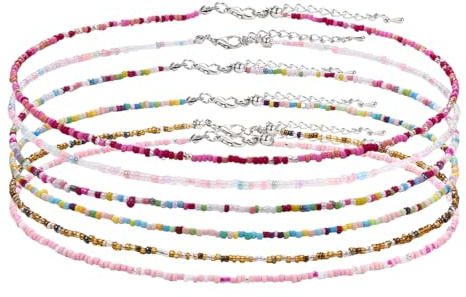 JewelryWe Boho Choker Halskette mit Perlen Bunt Regenbogen Perlenkette Verstellbare Choker Kette Sommer Strand Halsschmuck Bohemian Hawaii Stil Schmuck Y2K Geschenk für Frau Teenager Mädchen