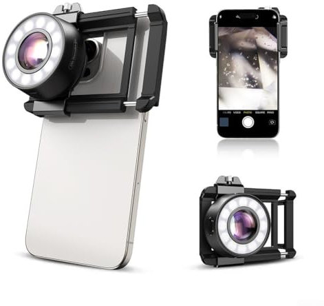 HpLive Tragbares 120X Handy-Mikroskop-Objektiv，Smartphone-Mikroskop mit LED-Beleuchtung für iPhone für Android, 36 LEDs, Filter, Clip-On-Linse für Explore Micworld