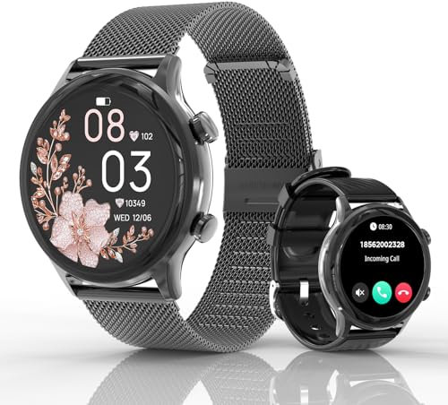 LES FLEURS Smartwatch Damen mit Bluetooth Anrufen,1.77 Fitnessuhr mit Herzfrequenz/Schlaf/SpO2/Frauenzyklus-Monitor, IP68 Fitness Tracker, Smartwatch 123+Sportarten, Zyklus-Tracker für Android & iOS