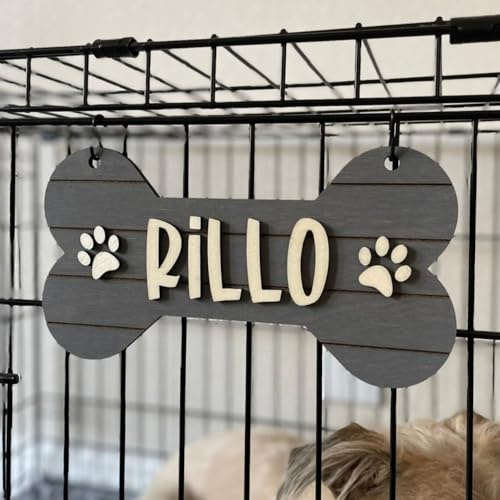 Personalisiertes Holzkistenschild, personalisiertes Haustiergeschenk, individuelle Haustier-Namensdekoration, individuelle Hundemarke, Knochenschild (22 x 9 cm)