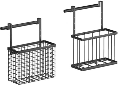 Bortivier 2 Pack Cabinet Door Organizer with Towel Bar, over the Cabinet Door Storage Black Carbon Steel Sink Drying Rack