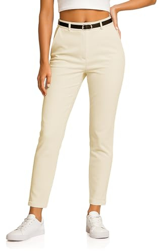 Kendindza Chino Damen Hose Stretch mit Gürtel Stoffhose Damen elegant lang Stretchhose weiches Material