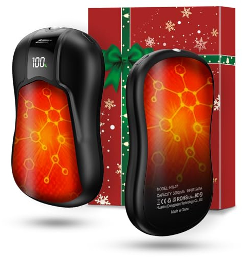 2er-Pack Hand Warmers, Wiederaufladbar mit 10000mAh Elektrische Handwärmer mit Doppelseitiger Heizung, 5 Temperatureinstellungen, Outdoor, Camping & Winter
