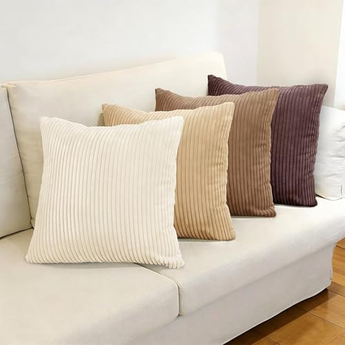 Longing Home Kissenbezug 50x50cm 4er Set Braun Weiche Kissenhüllen Zierkissen Dekokissen Couchkissen für Dekorative Sofakissen Schlafzimmer Wohnzimmer Balkon Kinder, Gestreift Farbverlauf