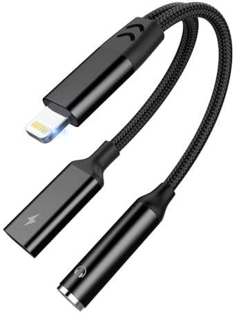 2 in 1 Lighting to 3.5mm Headphone Jack Adapter for iPhone,Dongle Charger and Aux Audio Splitter Cable Adapter iPhone Headphone Jack Adapter Support Music Control for iPhone 14 13 12 11 XS XR 8 7 iPad