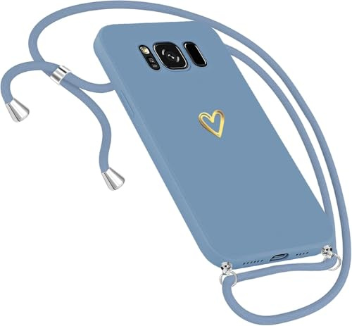 Handykette Hülle für Samsung Galaxy S8 Hülle mit Band Necklace, Herz Muster Handyhülle für Samsung Galaxy S8 Cover mit Kette mit Kordel zum Umhänge Band Ultradünn für Samsung S8 Silikonhülle (Blau)
