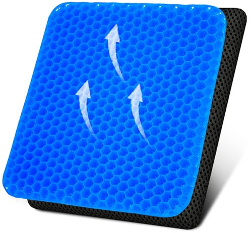 Orthopädisches Gel Sitzkissen Doppelschicht Verdickung Rutschfest Waschbar | Atmungsaktive Wabenstruktur, weich & bequem – für langes Sitzen, Bürostuhl, Rollstuhl, Autofahren – faltbar, 44x39x4cm