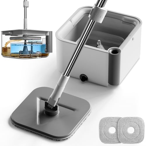 Masthome Mop and Bucket Set,360° Square Spin Mop with Separate Dirty Water System,Versatile Mops for Walls with 64 Extra Long Handle Telescopic,2 Microfiber Pads,Mops for Home Floors Cleaning