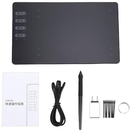 Yctze Tablette de Dessin Graphique, Zone Active de 16384 Niveaux de Pression avec Stylet à 8 Touches de Raccourci, pour Win Compatible avec Illustrator (P5)