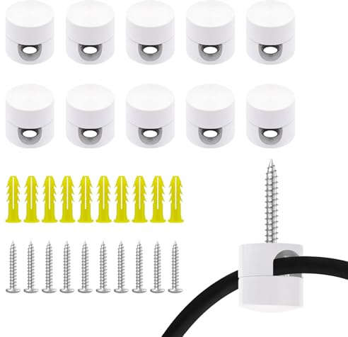 LOURCQVO 10 Pack Swag Ceiling Hooks for Hanging Lights, Aluminium Modern Hanger Clips for Lamp Cable Wire Cord Pendant String Lights, Screw Type, White