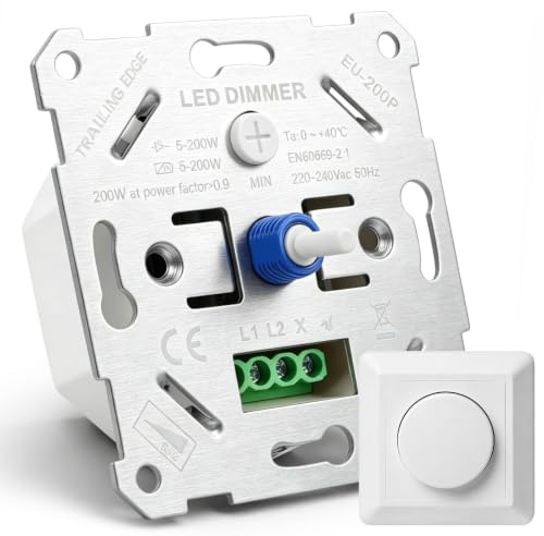 GeyouLux Dimmer für LED Lampen 230V 5-200W Unterputz Drehdimmer Dimmbar | LED Dimmer Schalter mit Phasenabschnitt, Standardmaß 55mm, Dimmschalter für Wohnzimmer Schlafzimmer, Blende Weiß