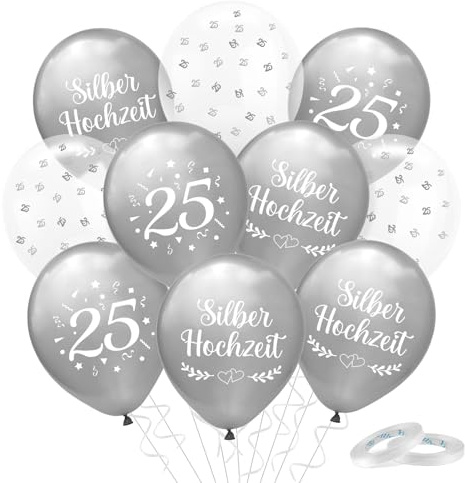 30 Stück Silberhochzeit Deko, 25 Jahre Silberhochzeit Luftballons Set | 25 Silberhochzeit Deko, 25. Jubiläum Silber Ballons für Hochzeit Jubiläum