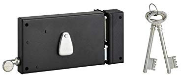 THIRARD - Serrure horizontale en applique 4 gorges à tirage pour porte d'entrée, droite, axe 70mm, 140x82mm, noir, 2 clés