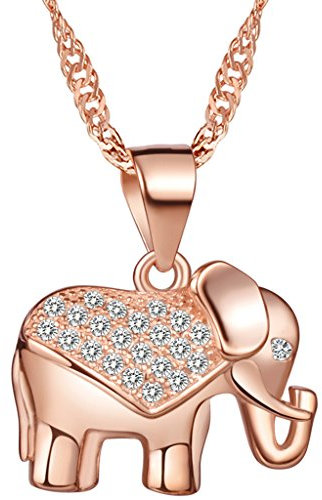 Yumilok Roségold 925 Sterling Silber Zirkonia Niedlicher Elefant Anhänger Halskette Kette mit Anhänger für Damen Mädchen Elefanten Liebhaber