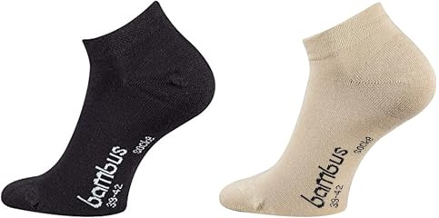 TippTexx 24 6 Paar Bambus Sneakersocken mit ANTI-LOCH-GARANTIE, Ökotex (Schwarz/Beige, 39/42-6 Paar)