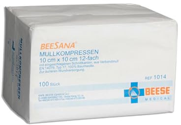 BeeSana® Mullkompresse, ohne RöKo, unsteril, 8-fach, 10 x 20 cm | Packung (100 Stück)