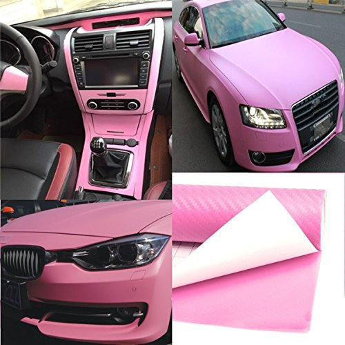 Alamor 200X30Cm DIY Carbon Fiber Vinyl Folie Rolle Film Aufkleber Auto Dekor Blatt - Rosa