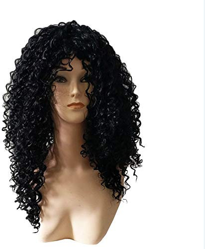 Perücke Afro Schwarz Damen Lang Locken Ombre Langhaar Wig (Schwarz)