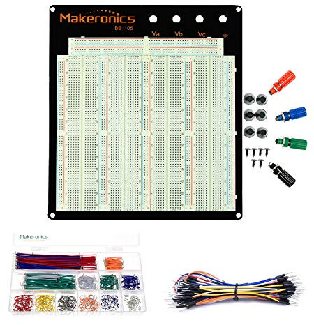 Makeronics 3220 - Kit Completo de Tablero de anuncios sin Soldadura con Placa Trasera de Aluminio + 560 en Forma de U | 65 Cables de Puente de Cobre Puro para prototipos de Circuito/arduino