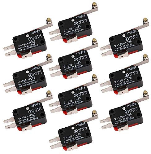Gebildet 10 pezzi Micro Interruttore Leva Lunga a Rullo, V-156-1C25 Finecorsa SPDT, 3 Pin 2 Posizione 1NO 1NC Mini Interruttore a Levetta, Braccio Pulsante Attuatore Momentaneo