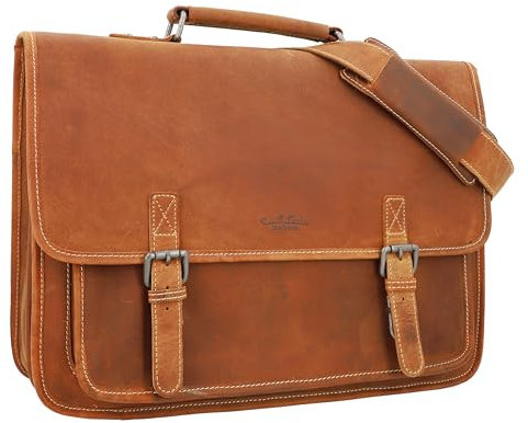 Gusti Lehrertasche Leder - Elmar Umhängetasche Arbeitstasche Aktentasche Businesstasche Herren Ledertasche Dokumententasche A4 Laptoptasche 15 Zoll Braun