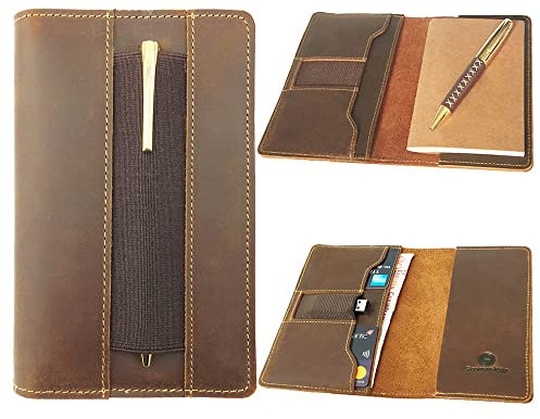 Sovereign-Gear Lederbezug für Moleskine Cahier Notebook 8,9 x 14 cm. Handgefertigte Vintage Ledertasche für Papiertaschen-Feldnotizbuch und Kleine Notizblöcke. Lederbezug, Papierheft + Stift