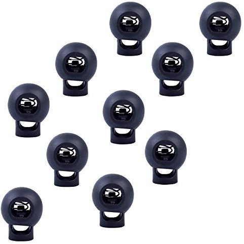 Trimming Shop Pack of 10 Black Toggle Cord Lock for Drawstrings - Round Plastic Stopper for Clothing and Bag Strings - Fastener for Closing and Securing Laces and Straps
