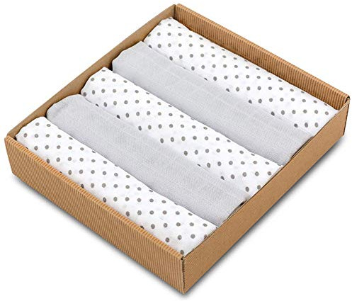 Bellochi Premium Mullwindeln Spucktücher Baby Musselin Tuch - 100% Baumwolle TUV Zertifiziert - Sanft Moltontücher Baby 5er Pack - 60x80 cm - Dotty
