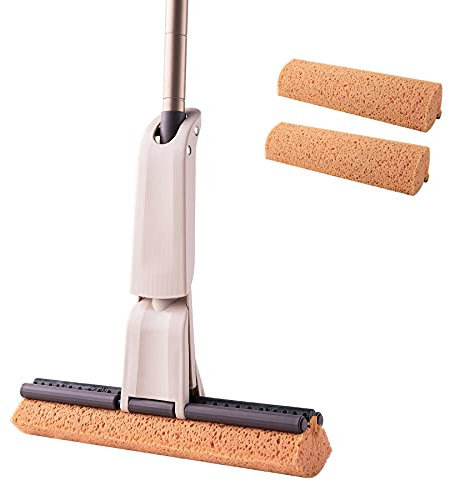 Eyliden Mopa de Esponja para Limpieza de Suelos con 2 esponjas absorbentes, Manos Libres, para Cocina, baño, Oficina, Madera Dura, laminada, mármol, Suelos de cerámica