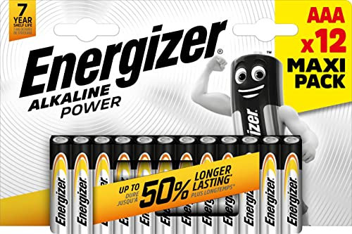 Energizer - Alkaline Power, Pack de 12 Pilas AAA, Larga duración para Uso Cotidiano, sin sulfataciones y con 7 años de vida útil