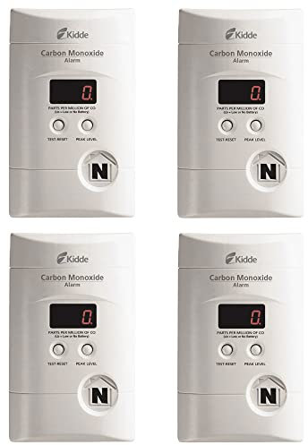Kidde Carbon Monoxide Detector, Plug In Wall with 9-Volt Battery Backup, Digital LED Display, 4 Pack