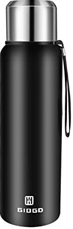 Termo aislado al vacío de 750 ml con tapa de taza, termo de acero inoxidable, a prueba de fugas, mantiene el café caliente y frío, botella de bebida (negro, 750 ml)