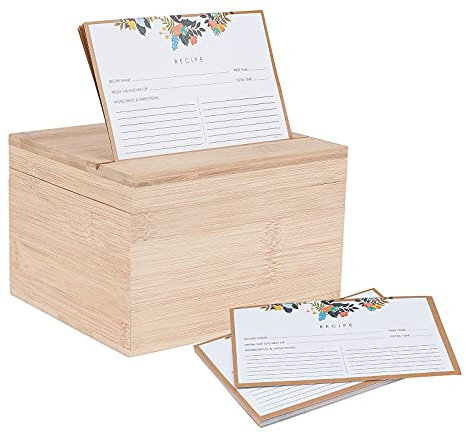 nbeads Holz Rezeptbox Mit 50 Stück blanko Rezeptkarten, Rezeptkartenhalter Box mit Papierkarten, Flip Cover Holzkiste Für Die Küche, Heimspeicher, 18x16.5x12.1 cm