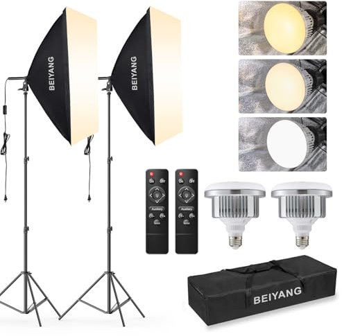 Fotografia Softbox Kit di illuminazione 20 '' X 28 '', 85W Studio 6000k Lampadina LED Luce, 6.7 'Supporto Luce, Remote Set, BEIYANG