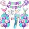 Meerjungfrau Geburtstag Deko 7 Jahre, Kindergeburtstag Luftballon Mädchen, Meerjungfrauen Thema Party Set mit Folienballon, Happy Birthday Girlande, Cake Topper und Tattoos