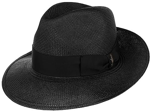 Borsalino Chapeau en Paille Big Brim Bogart Homme - Made in Italy d'été pour Le Jardin de Plage avec Ruban Gros Grain Printemps-été - 58 cm Noir-Noir