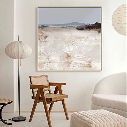 RBWL Acrylbilder, Blauer Himmel Sandpflanze Berglandschaft Moderne Abstrakte Kunstwerke Handgemalte Ölgemälde Auf Leinwand Wandkunst Für Wohnzimmer Schlafzimmer Büro Wohnkultur,90X90Cm(36X36Inch)