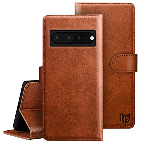 SUANPOT [RFID Schutz für Google Pixel 7 Pro 5G Hülle PU Leder Handyhülle Lederhülle Klapphülle Kartenfach Flip Cover für Pixel 7 Pro Handy hülle Leather Wallet Phone Case Hellbraun