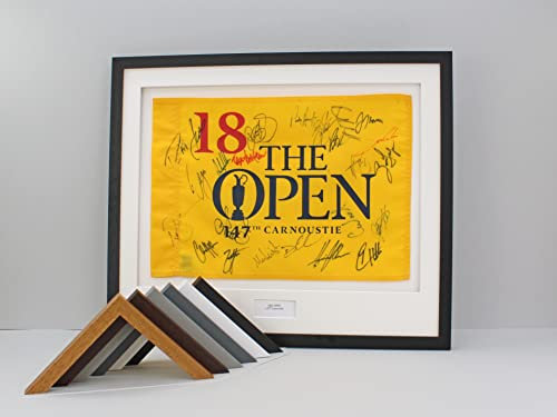 Personalised Flag Display Frame, with text box. Perfect for Golf Flags. Handmade by art@home in the UK. (Walnut, Grey Mount)