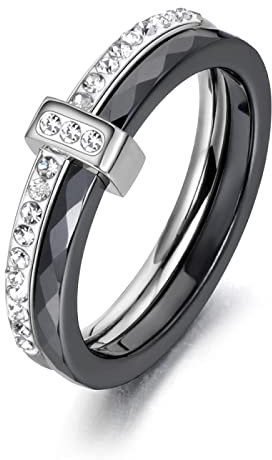 PAIHUIART Ring Ringe Damen Bijouterie Frauen Schmuck Schwarz/Weiß Keramik Kristall Trauringe Schmuck Für Frauen Mädchen Rose Bohemia Ring 9 Steelblack