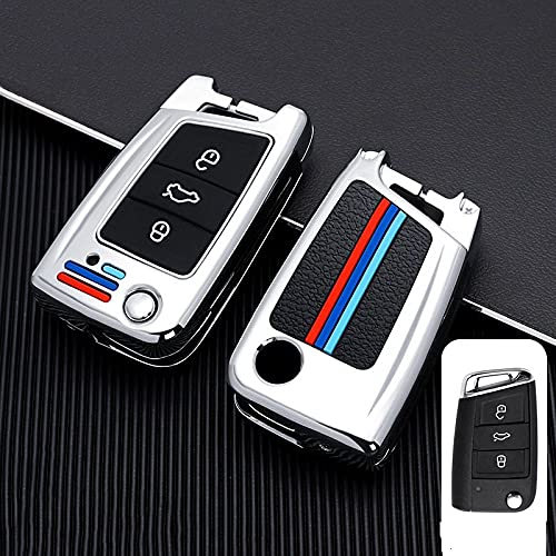 CSHU Housse de clé de Voiture Porte-clés Anneau Sac de clé, adapté pour Volkswagen VW Golf 7 GTI mk7 r Touran Skoda Octavia 3 Superbe Karoq Kodiaq Seat Leon mk3 Ateca, Argent
